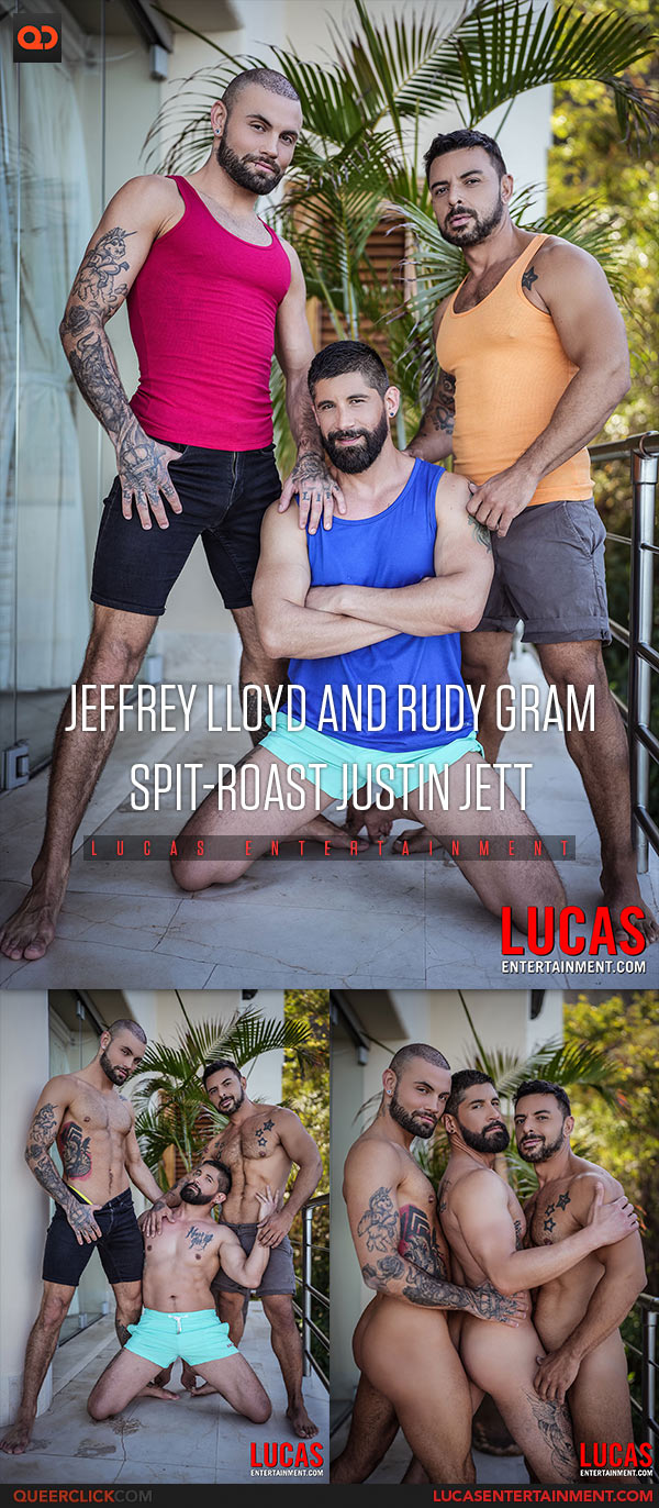 Lucas Entertainment: Jeffrey Lloyd and Rudy Gram Spit-Roast Justin Jett - Action in the Ass